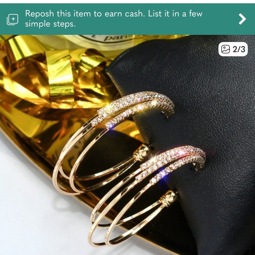 925 gold  Hoops Triple Crystal Earrings.  NWOT! - Picture 2 of 10